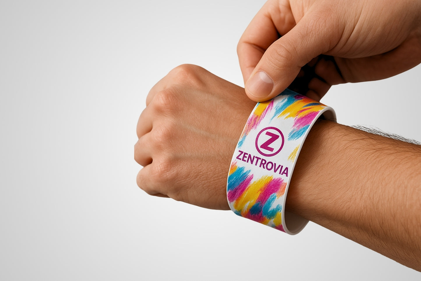 A photo of Colour-Printed Slap Bracelets from JM Band®. Purchase Vinyl Wristbands in 3.0 X 23cm here.
