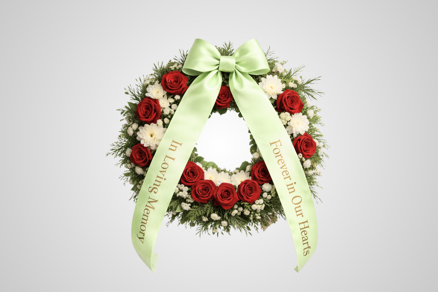 Ruban de bouquet en satin vert clair imprimé, écologique et personnalisé par JM Band®.