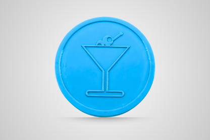 Jeton de boisson en relief, de couleur bleu cocktail, de la marque JM Band®.
