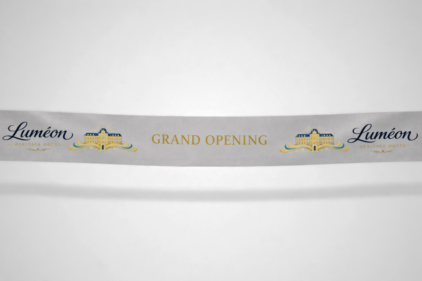 Ruban d'inauguration gris avec impression couleur de JM Band®.