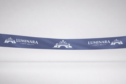 Ruban d'inauguration bleu en satin ECO imprimé par JM Band®.