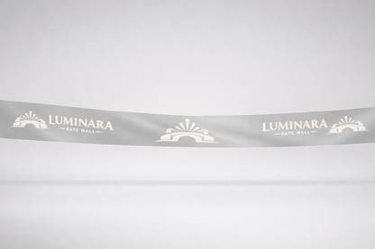 Ruban d'inauguration en satin ECO gris imprimé par JM Band®.