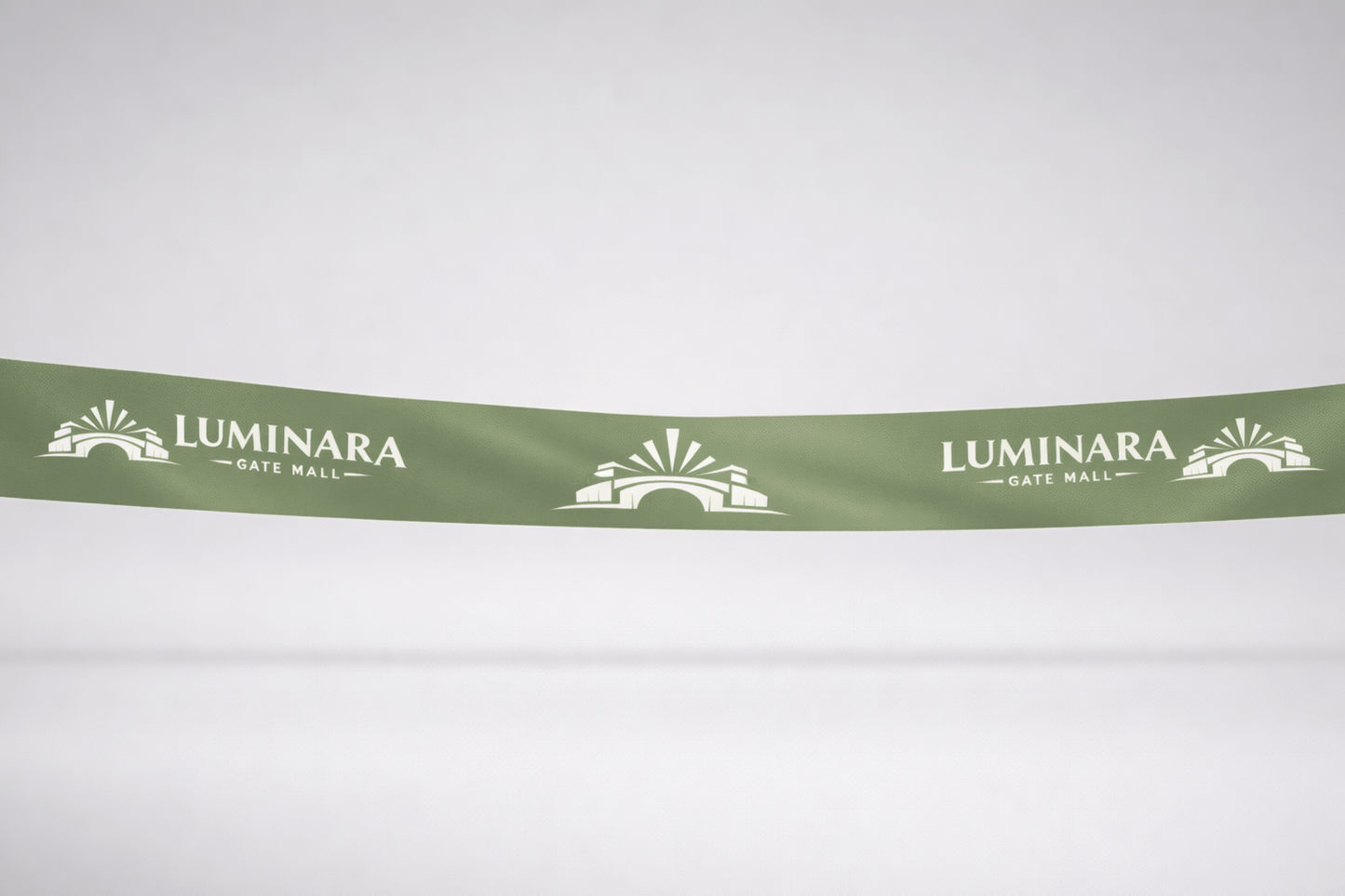 Ruban d'inauguration vert mousse en satin ECO imprimé par JM Band®.