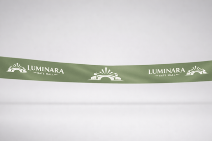 Ruban d'inauguration vert mousse en satin ECO imprimé par JM Band®.