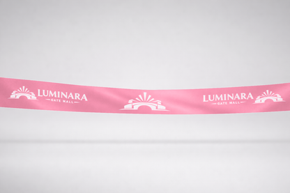 Ruban rose d'inauguration en satin écologique avec impression personnalisée de JM Band®.