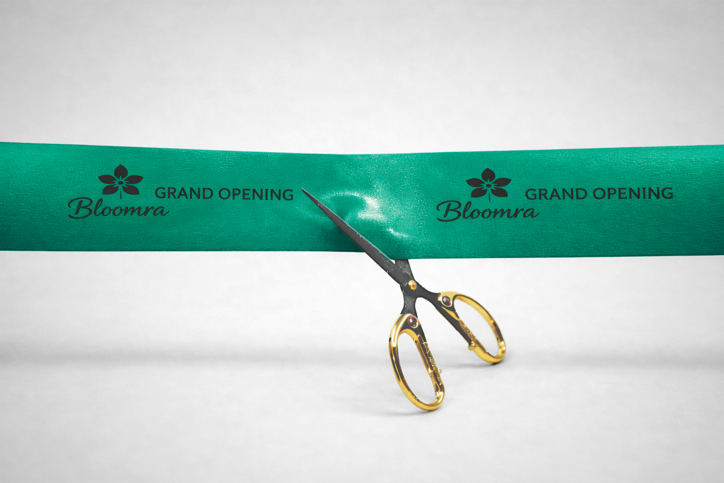 Ruban vert d'inauguration avec impression personnalisée de JM Band®.