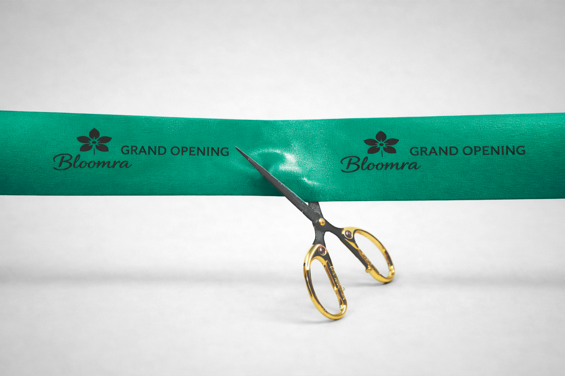 Ruban vert d'inauguration avec impression personnalisée de JM Band®.