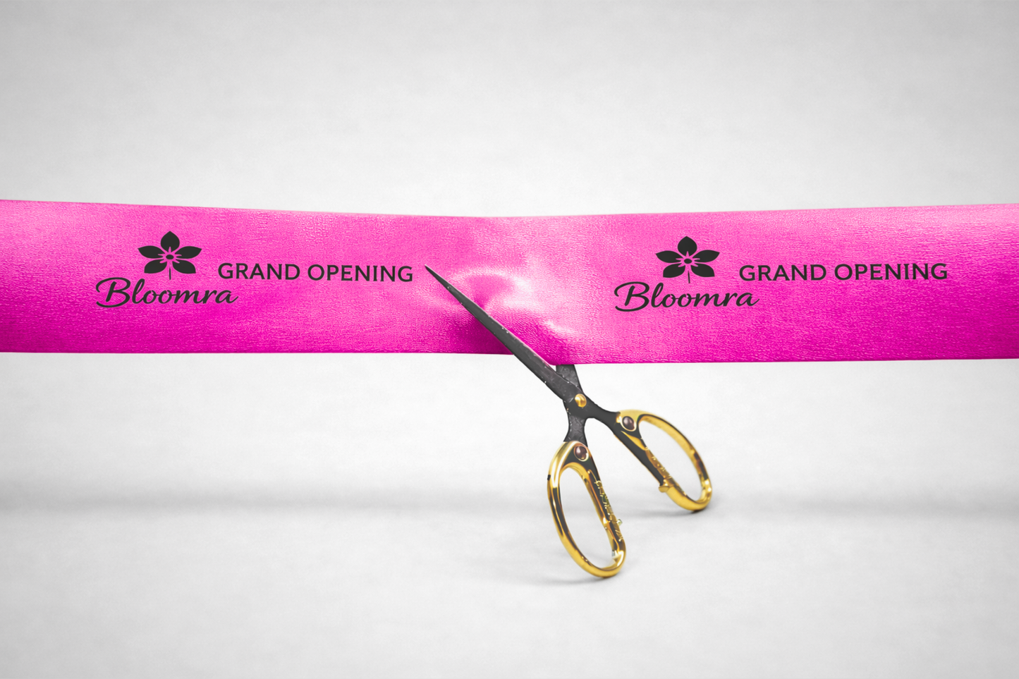 Ruban rose d'inauguration avec impression personnalisée de JM Band®.