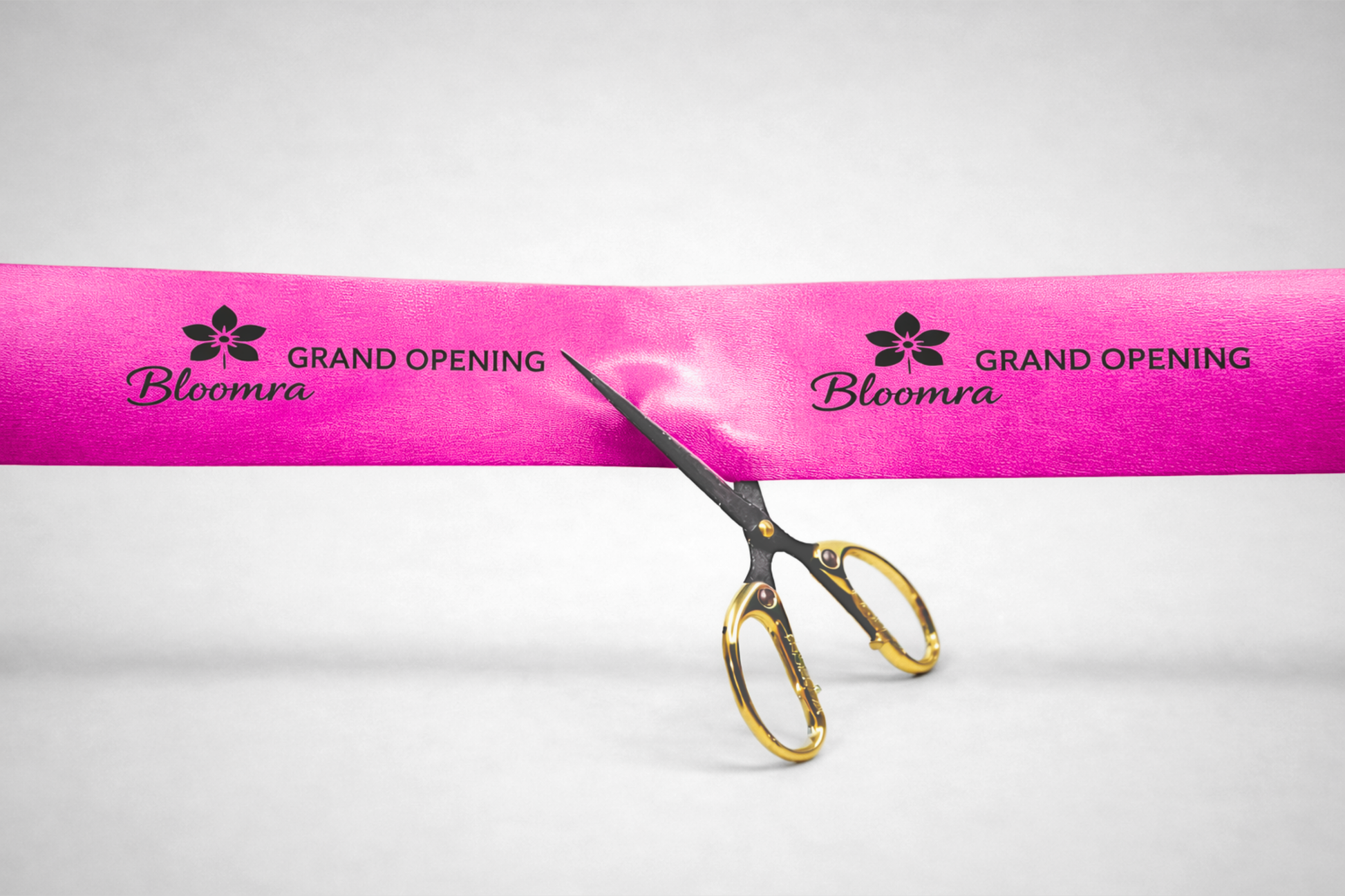 Ruban rose d'inauguration avec impression personnalisée de JM Band®.