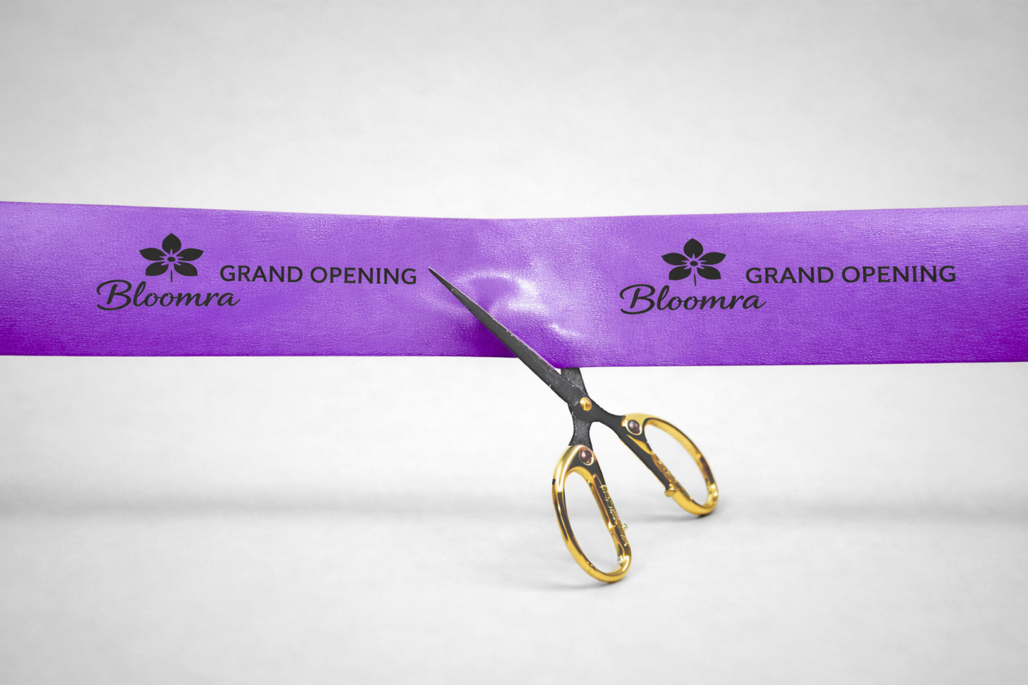 Ruban d'inauguration violet avec imprimé JM Band®.