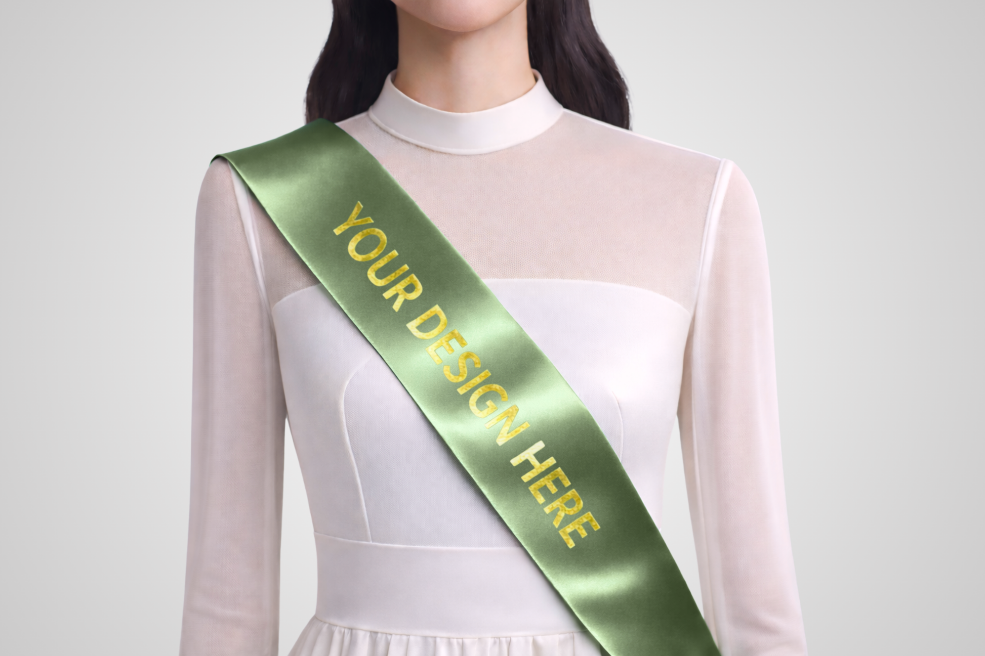 Ruban de commande en satin écologique vert mousse avec motif personnalisé de JM Band®.
