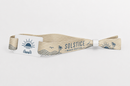 Bracelet RFID en coton beige avec motif de festival de plage imprimé