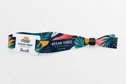 Bracelet RFID en tissu rPET avec impression colorée de festival tropical