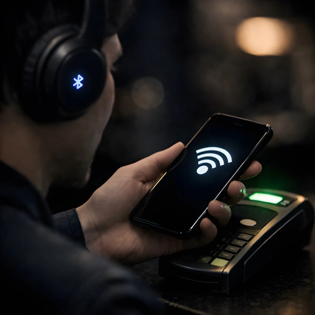 Illustration expliquant la technologie de communication en champ proche (NFC).