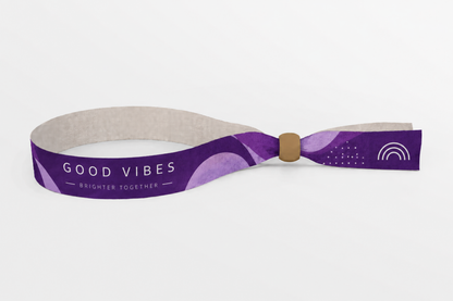 Bracelet en tissu rPET violet avec imprimé aquarelle et fermoir en bois